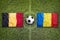 Belgium vs. Romania flags on soccer field