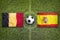 Belgium vs. Spain flags on soccer field