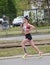 BELGRADE, SERBIA - APRIL 22: An unidentified woman runs in 30th Belgrade Marathon on April 22, 2017