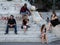 BELGRADE, SERBIA - AUGUST 2, 2015: People young girls, boys and an old man waiting on Republic Square under the iconic horse Sta