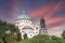 Belgrade, Serbia. June 28. 2020. View of bell towers of St. Sava temple of Serbian Orthodox Church on Slavia square in Serbian cap