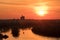 Belgrade / Serbia - March 16, 2019: Belgrade cityscape and confluence of rivers Danube and Sava at sunset, view from Belgrade