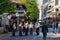 Belgrade, Serbia - September 28, 2019: Group of tourists at Skadarlija street also known as Skadarska