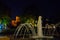 Belgrade, Serbia: St. Mark`s Church in the background, Tasmajdan Park. Night landscape with fountain