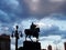 Belgrade before storm. Shadow of Prince Mihailo Monument on the Republic Square.