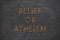 Belief or atheism on rough black background stock photo JPG file