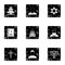 Beliefs icons set, grunge style