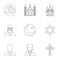 Beliefs icons set, outline style