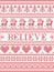 Believe Christmas vector pattern with Scandinavian Nordic festive winter pattern in cross stitch with heart, snowflake, Christmas