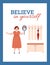 Believe in yourself banner with confident woman cartoon vector illustration.