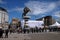 Believers gather in the main town square to attend Mass with Pope Francis in Skopje