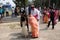 Believers welcome the bishop in front of Our Lady of Lourdes Church in Kumrokhali, India