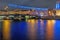 Belinsky Bridge over the Fontanka River at night. Saint Petersburg, Russia