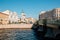 Belinsky Bridge and Simeon and Anna Church with Fontanka River in Saint Petersburg, Russia