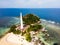 Belitung beach and islands drone view with Lengkuas Island lighthouse