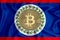 Belize flag, bitcoin gold coin on flag background. The concept of blockchain, bitcoin, currency decentralization in the country.