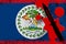 Belize flag and black tactical knife in red blood. Concept for terror attack or military operations with lethal outcome