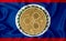 Belize flag, ripple gold coin on flag background. The concept of blockchain, bitcoin, currency decentralization in the country. 3d