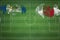 Belize vs Japan Soccer Match, national colors, national flags, soccer field, football game, Copy space