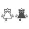 Bell with bow line and solid icon. Traditional holiday handbell outline style pictogram on white background. Ringing