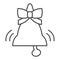 Bell with bow thin line icon. Traditional holiday handbell outline style pictogram on white background. Ringing handle