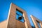 The bell at the chapel and crematorium in Oddernes, blue sky above, Kristiansand, Norway