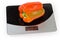 Bell pepper orange color on the digital kitchen scale