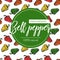 Bell pepper seamless pattern and emblem market farm food