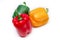 Bell peppers on white background. Red, Yellow and  Green fresh bell pepper