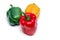 Bell peppers on white background. Red, Yellow and  Green fresh bell pepper