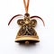 A bell with a ribbon hanging from it. Paper quilling.