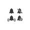 Bell ring and mute simple black vector icon set.