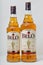 Bell`s blended Scotch Whisky bottles closeup on white background