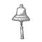 Bell from sailing ship isolated white background. Vector vintage engraving