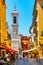 Bell tower of Baroque Saint Reparata Cathedral Cathedrale Sainte Reparate in Vieille Ville old town of Nice in France