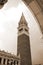 Bell tower called Campanile di San Marco in Venice with sepia to