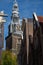 Bell tower of a cathedral in Amsterdam