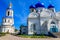 Bell tower and Cathedral of Bogolyubovo icon of Our Lady in Bogolyubovo convent in Vladimir oblast, Russia