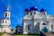 Bell tower and Cathedral of Bogolyubovo icon of Our Lady in Bogolyubovo convent in Vladimir oblast, Russia