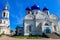 Bell tower and Cathedral of Bogolyubovo icon of Our Lady in Bogolyubovo convent in Vladimir oblast, Russia