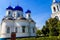 Bell tower and Cathedral of Bogolyubovo icon of Our Lady in Bogolyubovo convent in Vladimir oblast  Russia