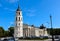 The bell tower of the Cathedral and the Cathedral Basilica of St Stanislaus and St Ladislaus on the Cathedral Square against the