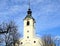 Bell tower of the Catholic church in the Trsat, traditional religious pilgrimage Shrine of our lady of Trsat in Croatian town of