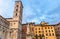 Bell tower of Chiesa di San Michele in Foro St Michael Roman Catholic church and monument in historical centre of old medieval tow