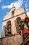 Bell tower of the church of Sant`Andrea Apostolo in the ancient mountain village of Pretoro in Abruzzo