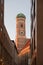 Bell tower of famous Frauenkirche with onion dome, Munich city