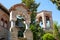 Bell tower at Great Meteoro Monastery in Meteora rocks, Kalambaka, Trikala, Greece