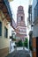 Bell tower inside Poble Espanyol in Barcelona, Catalonia, Spain