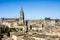 The bell tower of the monolithic church in Saint Emilion, Bordeaux, France