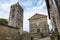 Bell tower and parish church of the Assumption of Mary in famous smallest town in the world - Hum